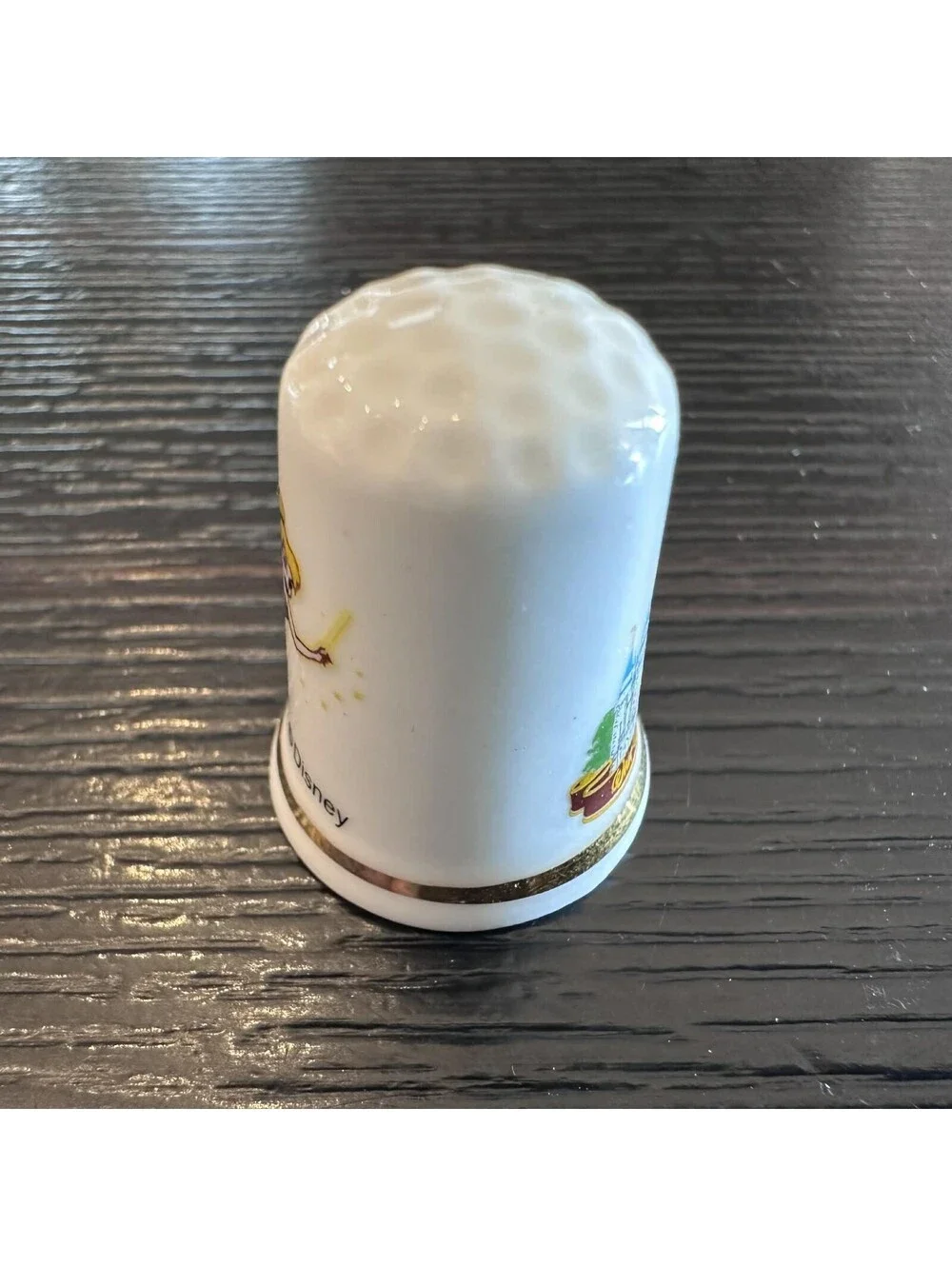 Vtg Disney Thimble Tinker Bell Disney World Cinderella Castle Bone China EUC